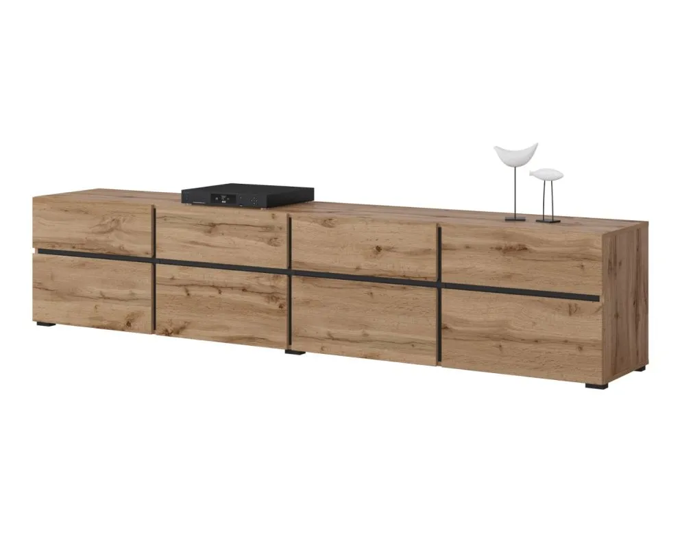 Szafka RTV CROSS 4K4S 225cm dąb wotan/czarna pod telewizor I sklep meblowy MIRAT. styl SKANDYNAWSKI kolekcja HV-CROSS