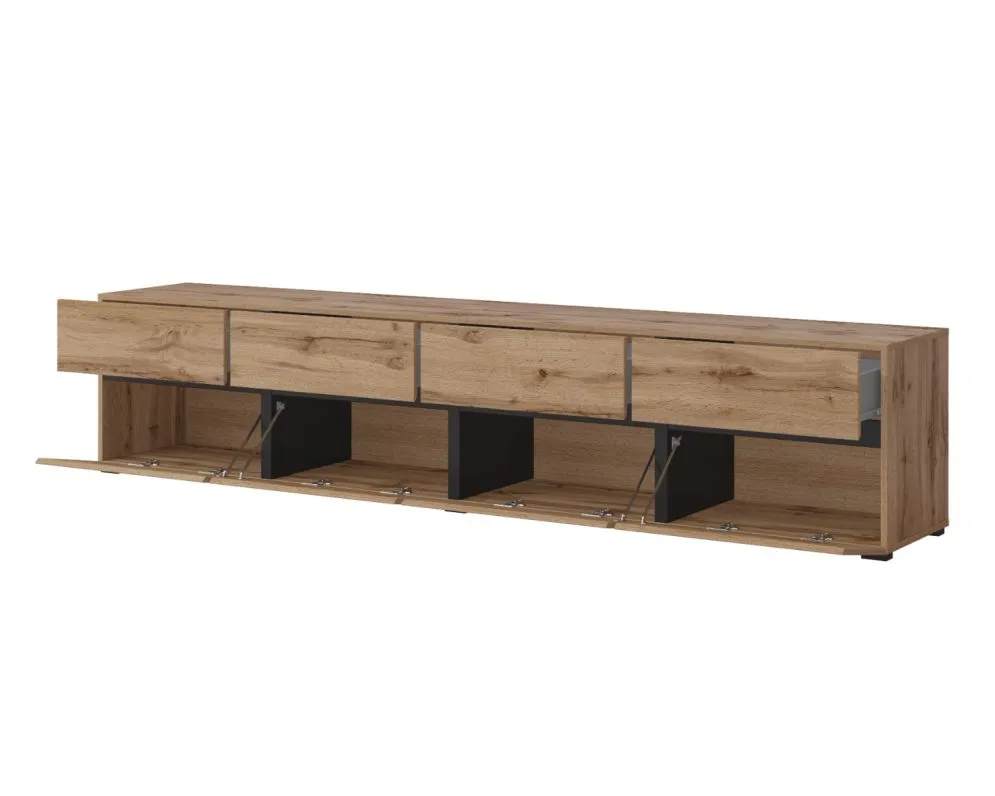 Szafka RTV CROSS 4K4S 225cm dąb wotan/czarna pod telewizor I sklep meblowy MIRAT. styl SKANDYNAWSKI kolekcja HV-CROSS