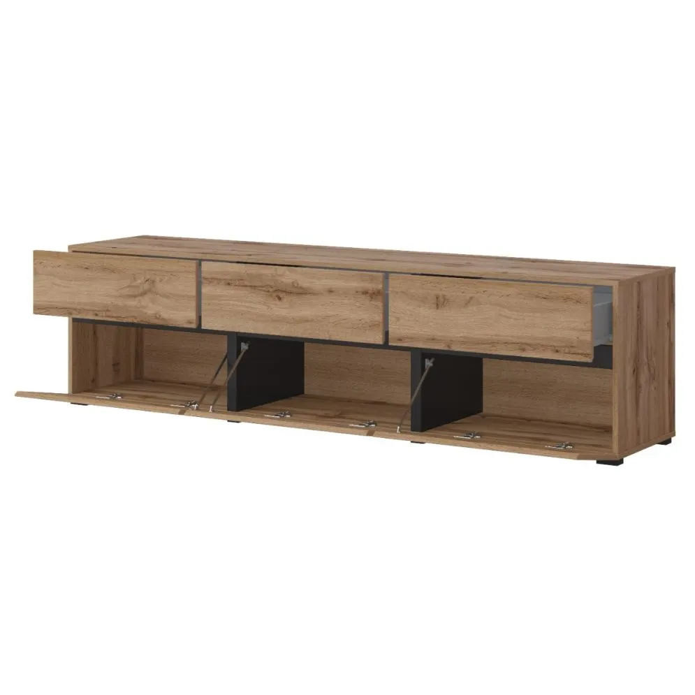 Szafka RTV CROSS 3K3S 180cm dąb wotan/czarna do salonu I sklep meblowy MIRAT. styl SKANDYNAWSKI kolekcja HV-CROSS