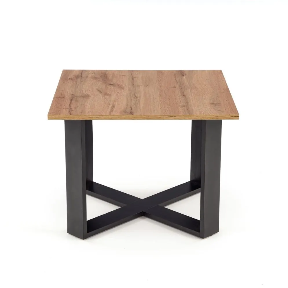 Stolik kawowy CROSS 67x67 dąb/czarny do salonu | MIRAT. w stylu LOFT kolekcja