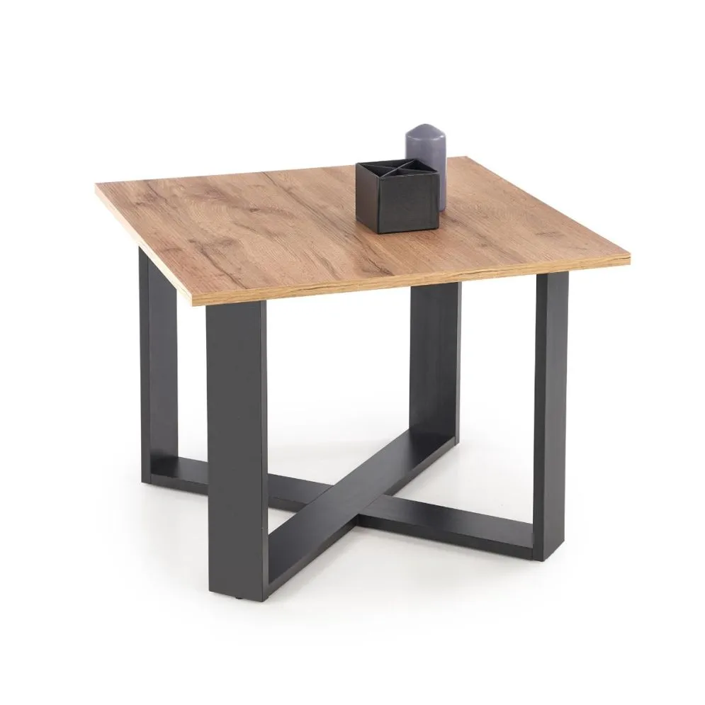 Stolik kawowy CROSS 67x67 dąb/czarny do salonu | MIRAT. w stylu LOFT kolekcja
