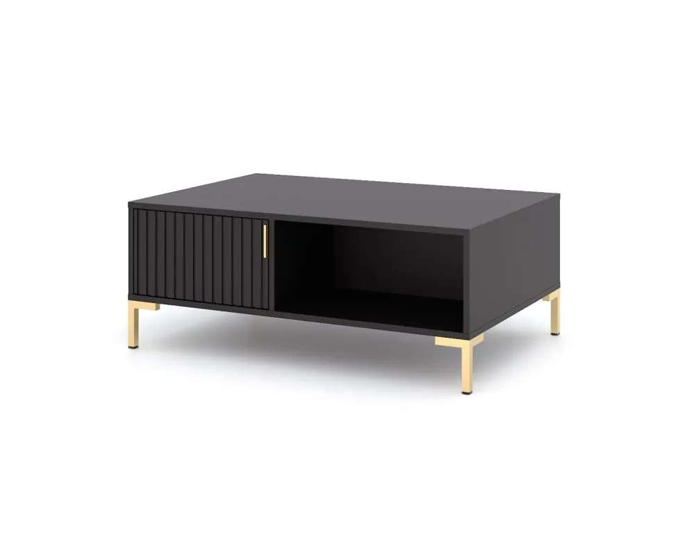 Stolik kawowy FLINN 100x66 czarny mat/złoty glamour I sklep meblowy MIRAT. styl GLAMOUR, RYFLOWANY