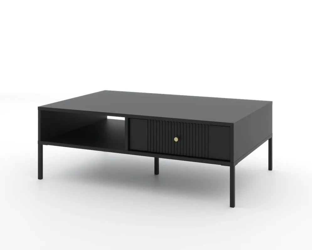 Stolik kawowy ISEO 104x68 czarny mat z szufladami I sklep meblowy MIRAT. styl GLAMOUR, LOFT, RYFLOWANY kolekcja ISEO