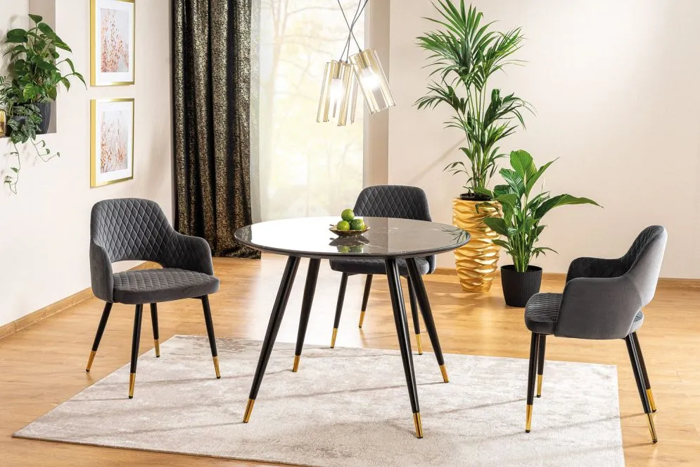 Stół okrągły CYRYL II czarny/złoty nowoczesny do salonu | MIRAT. w stylu GLAMOUR kolekcja