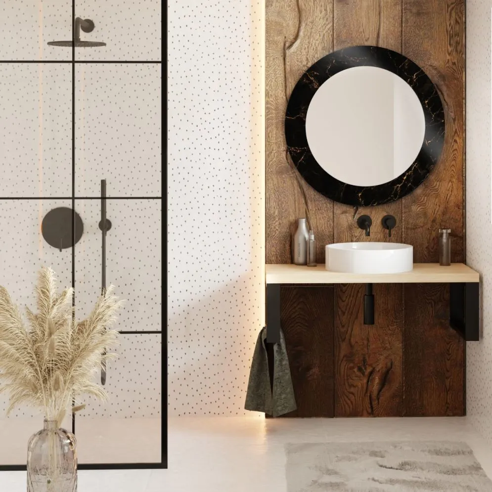 Ekskluzywne lustro okrągłe MORENA BLACK MARBLE 80cm czarne I sklep meblowy MIRAT.
