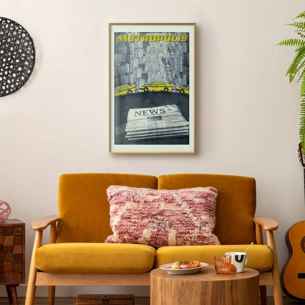 Plakat Metropolis 21x30 cm z ramą złotą z marginesem | MIRAT.