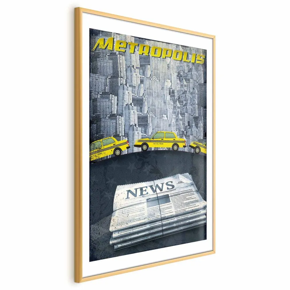 Plakat Metropolis 21x30 cm z ramą złotą z marginesem | MIRAT.