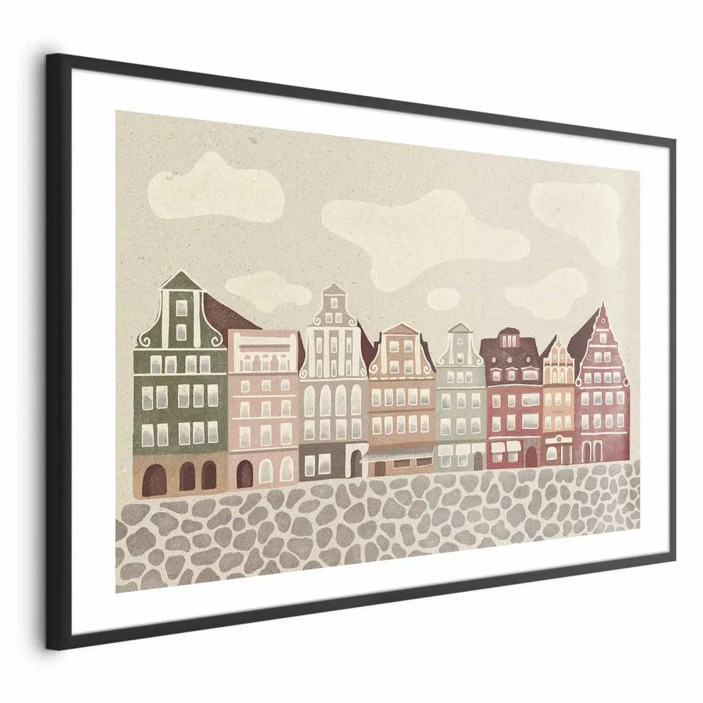 Plakat Kolorowe Fasady 90x60 cm z ramą czarną z marginesem | MIRAT.