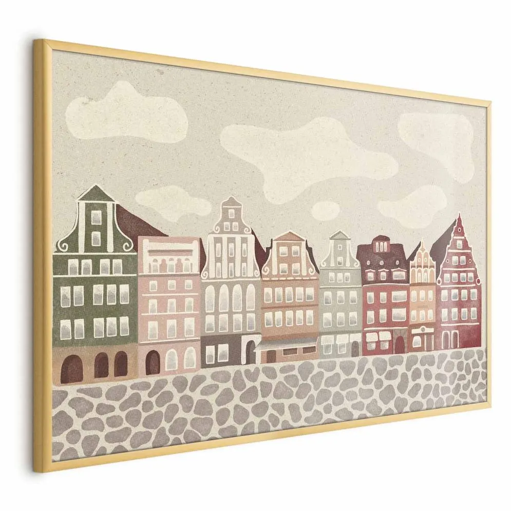 Plakat Kolorowe Fasady 60x40 cm z ramą złotą bez marginesu | MIRAT.