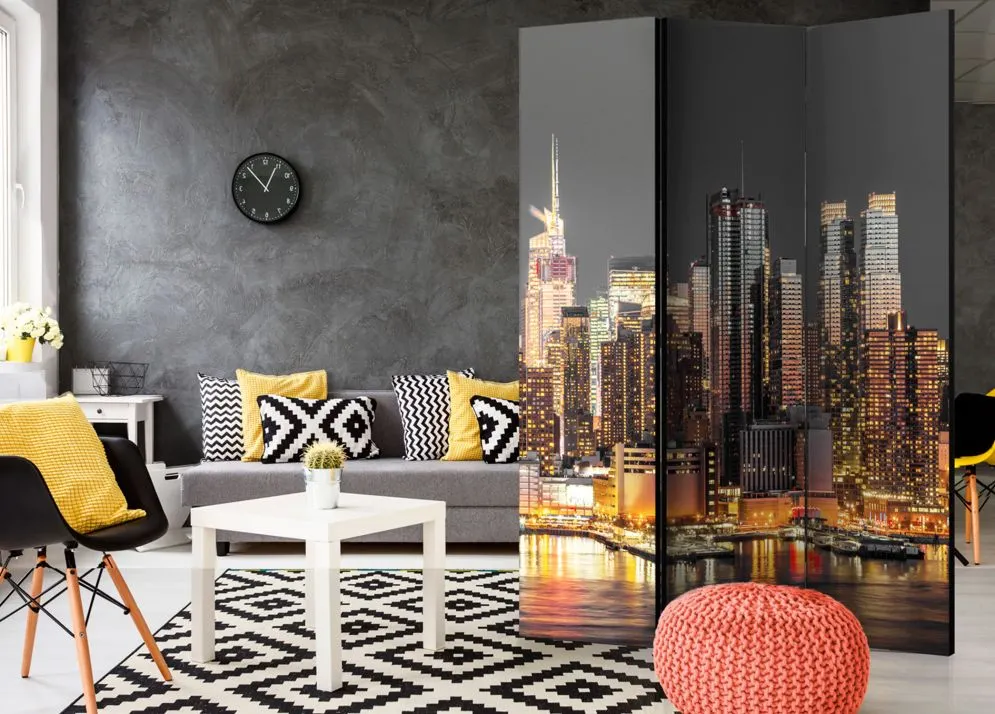 Parawan dwustronny Miasta 135x172 cm 3-częściowy zielony | MIRAT.