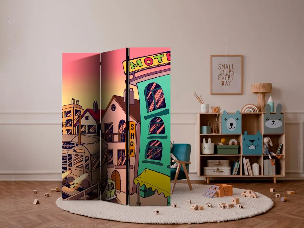 Parawan dwustronny Miasta 135x172 cm 3-częściowy wielokolorowy | MIRAT.