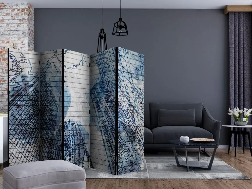 Parawan akustyczny Miasta 225x172 cm 5-częściowy szary | MIRAT.