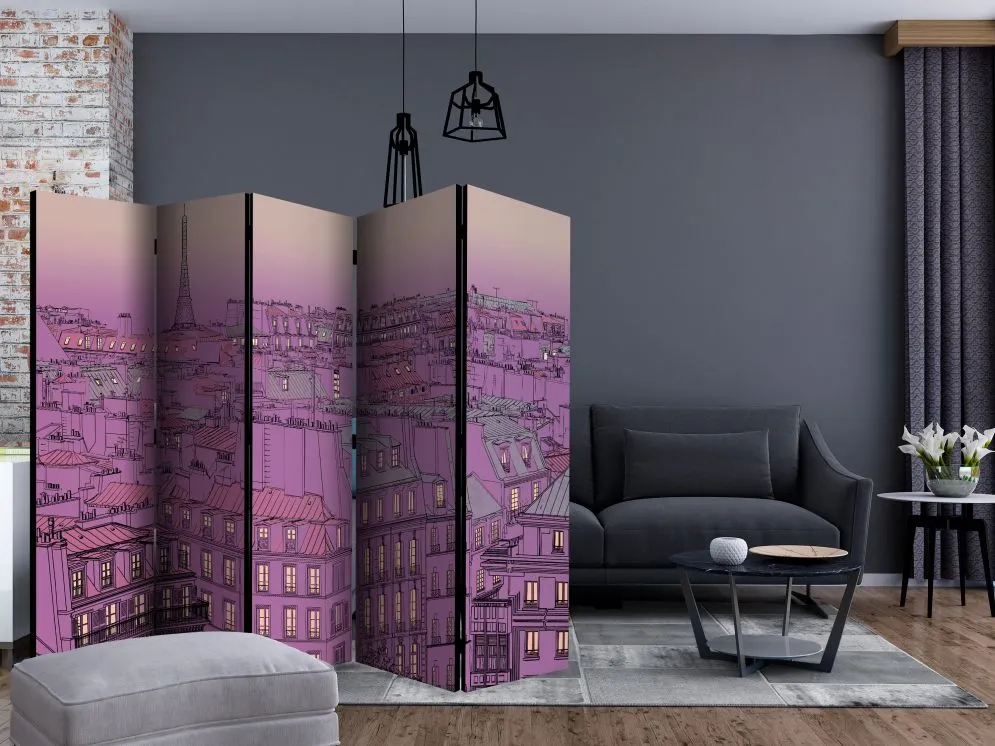 Parawan akustyczny Miasta 225x172 cm 5-częściowy fioletowy | MIRAT.