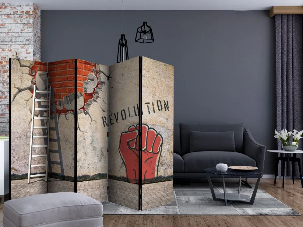 Parawan dwustronny Street art 225x172 cm 5-częściowy szary | MIRAT.