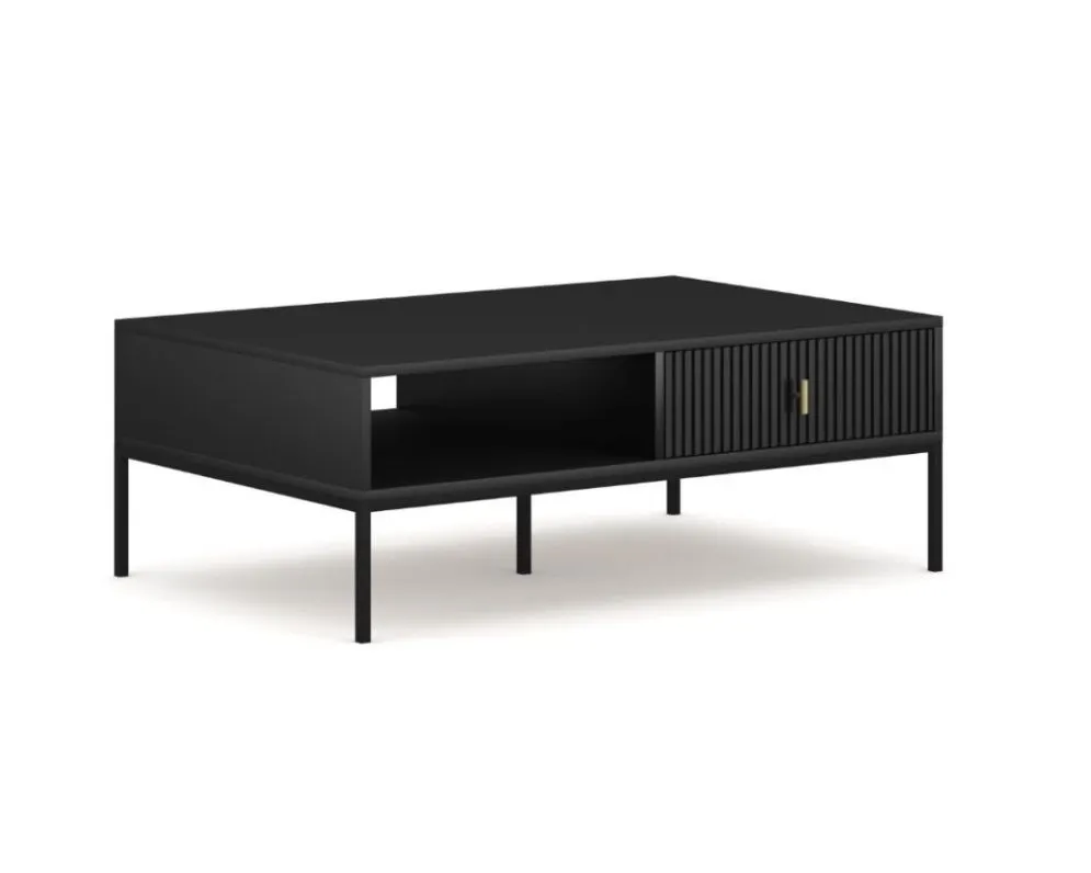 Stolik kawowy MAGGIORE 104x68 czarny mat z szufladami I sklep meblowy MIRAT. styl GLAMOUR, RYFLOWANY