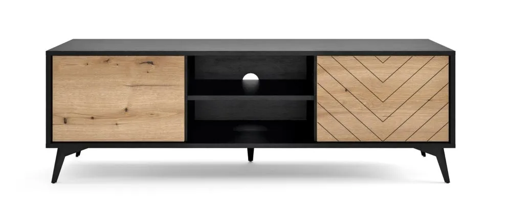 Szafka RTV GALAXY 154 stojąca czarna/dąb evoke I sklep meblowy MIRAT. styl LOFT kolekcja GALAXY PIASKI