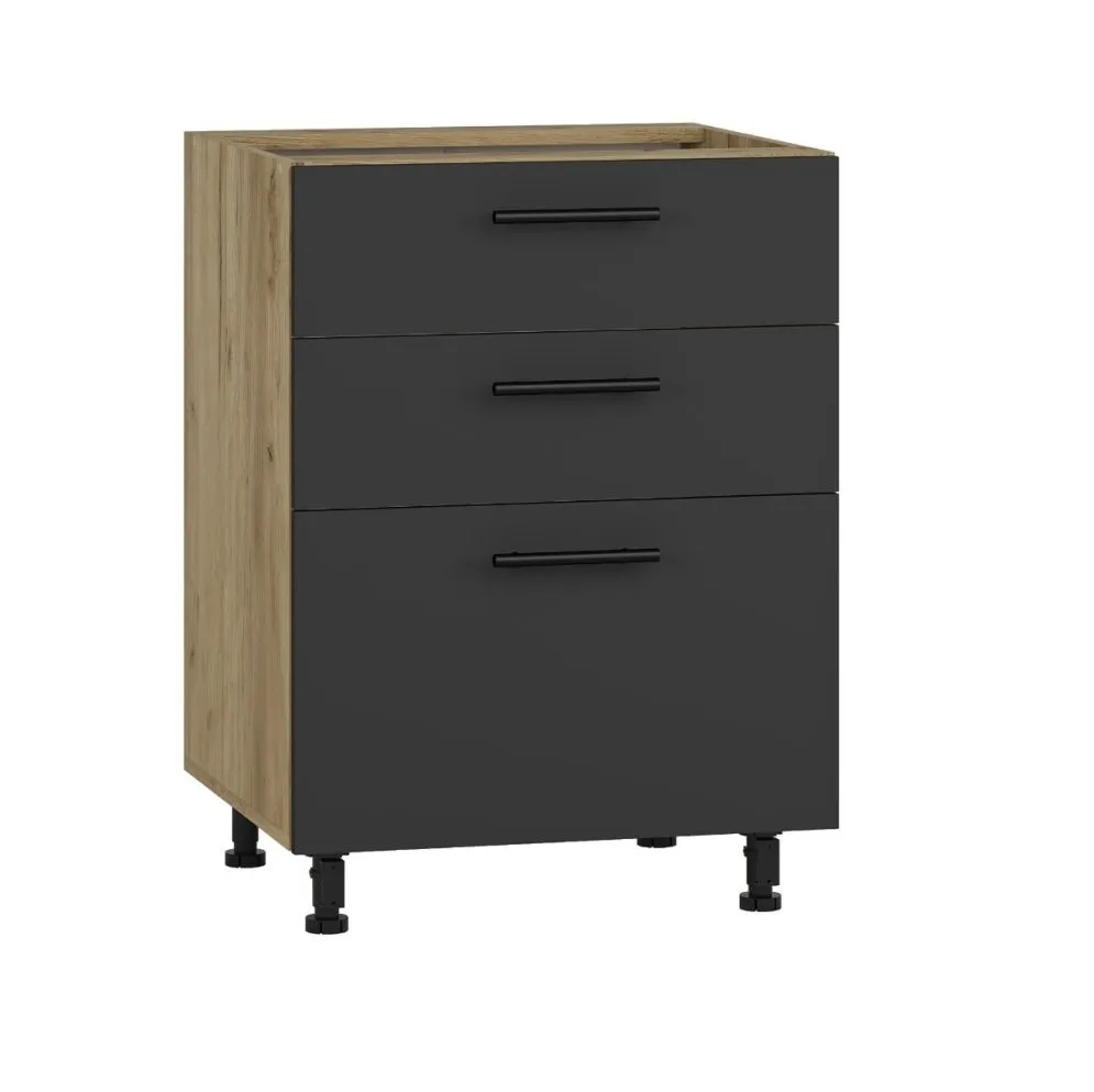 Szafka kuchenna stojąca 60 VENTO D3S-60/82 antracyt z szufladami | MIRAT. styl LOFT kolekcja VENTO