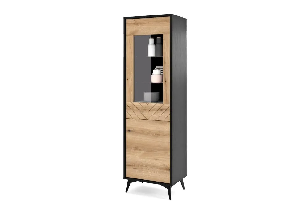 Witryna wysoka GALAXY 54 cm czarna/dąb evoke I sklep meblowy MIRAT. styl LOFT kolekcja GALAXY PIASKI