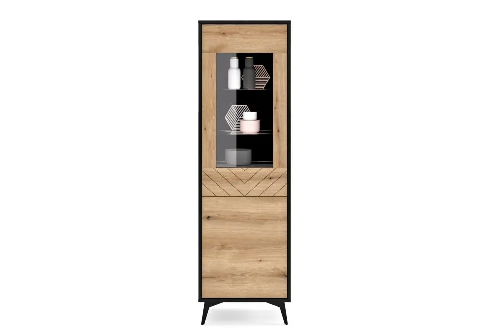 Witryna wysoka GALAXY 54 cm czarna/dąb evoke I sklep meblowy MIRAT. styl LOFT kolekcja GALAXY PIASKI