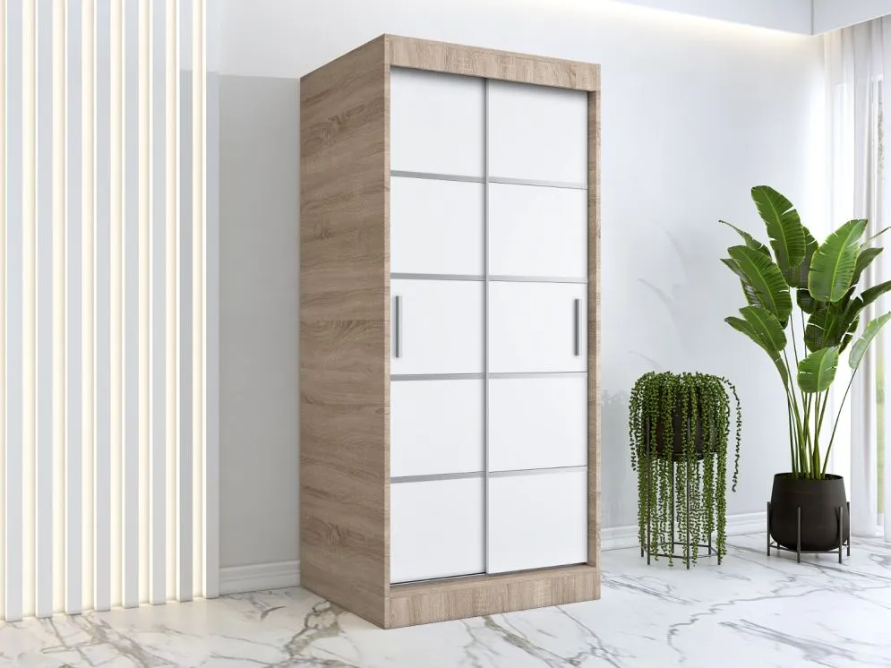 Szafa przesuwna MODUO COMFORT 90 dąb sonoma/biała mat z listwami ozdobnymi | MIRAT. w stylu kolekcja MODUO COMFORT