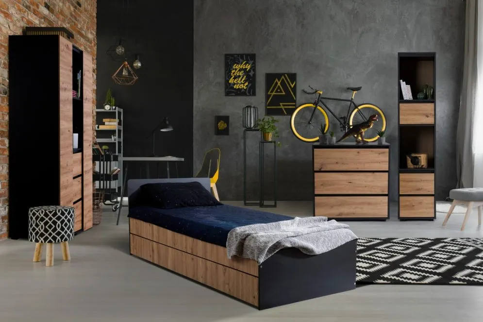 Szafka nocna DALIA 42cm antracyt/dąb z szufladą I sklep meblowy MIRAT. styl LOFT kolekcja DALIA