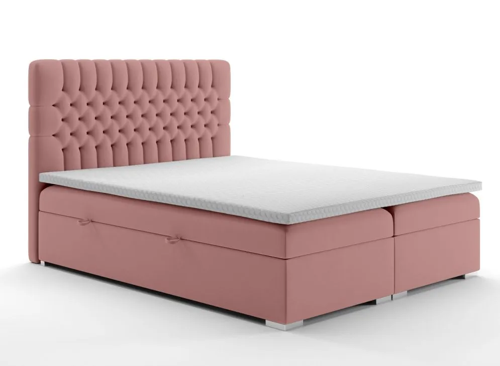 Łóżko kontynentalne RUBID 140 różowe velvet z pojemnikiem do sypialni | MIRAT. styl GLAMOUR
