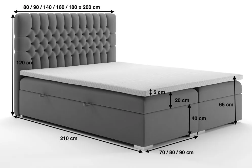 Łóżko kontynentalne RUBID 160 bordowe velvet z pojemnikiem i materacem | MIRAT. styl GLAMOUR