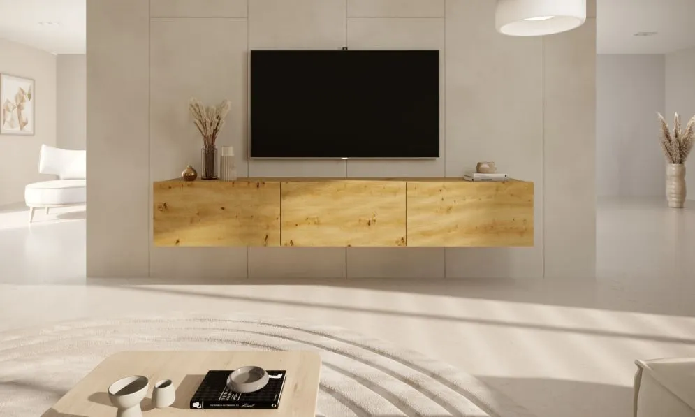 Szafka RTV GABI 160cm dąb artisan wisząca w stylu skandynawskim I sklep meblowy MIRAT.  kolekcja GABI
