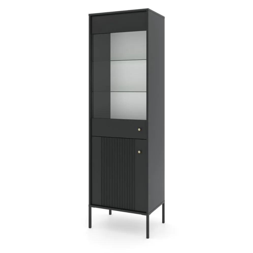 Witryna ISEO czarna mat do salonu z ryflowanymi frontami I sklep meblowy MIRAT. styl GLAMOUR, LOFT, RYFLOWANY kolekcja ISEO