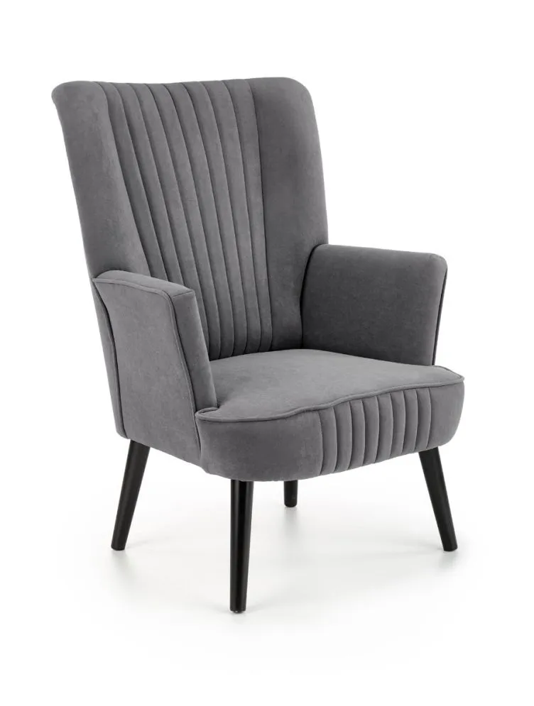 Fotel do salonu DELGADO VELVET szary z przeszyciami | MIRAT. styl LOFT