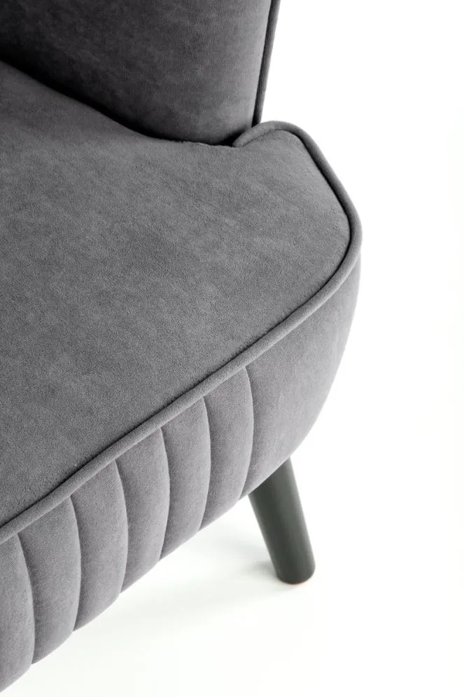 Fotel do salonu DELGADO VELVET szary z przeszyciami | MIRAT. styl LOFT