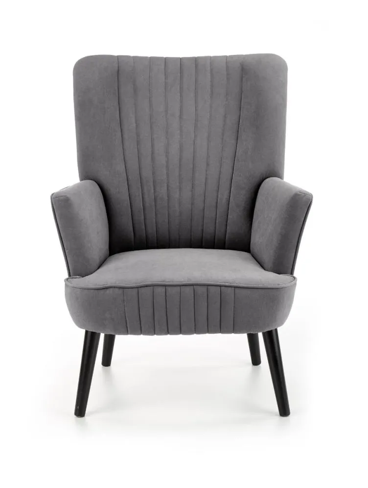 Fotel do salonu DELGADO VELVET szary z przeszyciami | MIRAT. styl LOFT