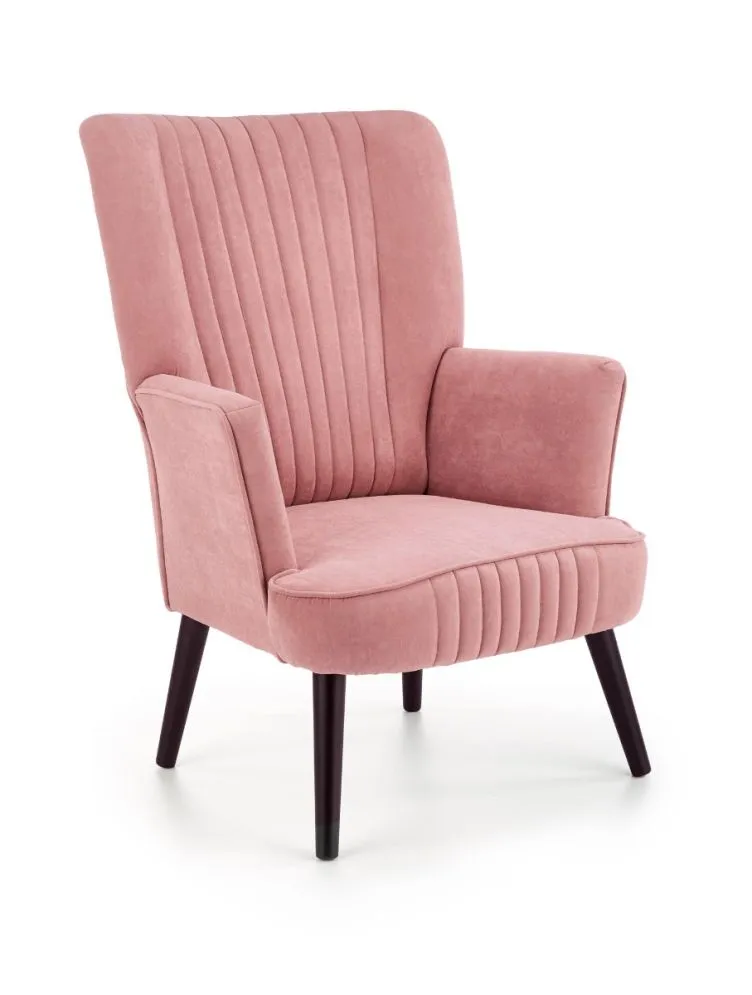 Fotel do salonu DELGADO VELVET różowy na czarnych nogach | MIRAT. styl LOFT