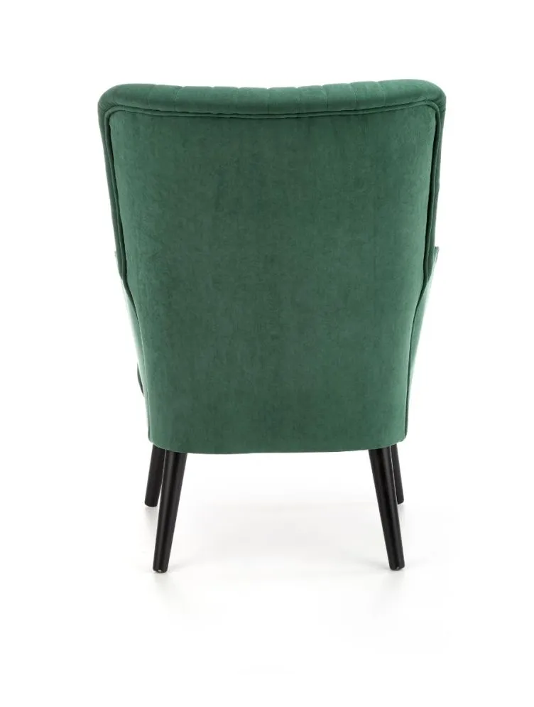 Fotel do salonu DELGADO VELVET ciemnozielony na drewnianych nogach | MIRAT. styl LOFT