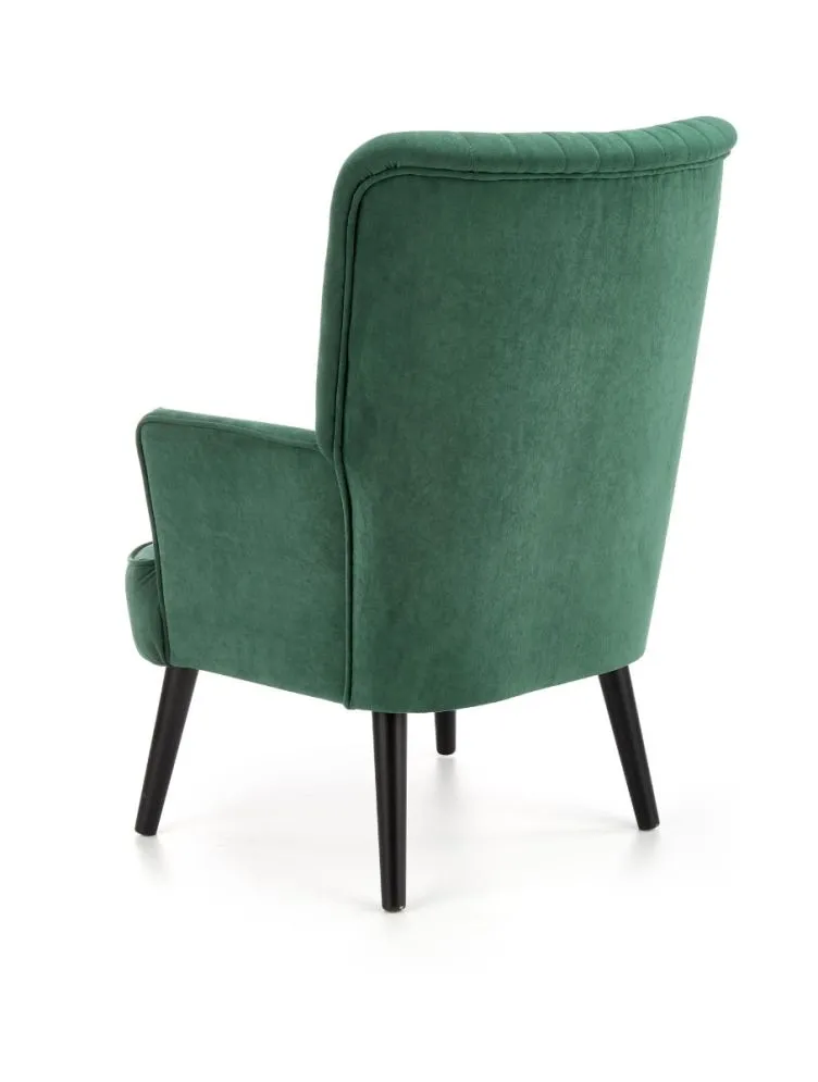 Fotel do salonu DELGADO VELVET ciemnozielony na drewnianych nogach | MIRAT. styl LOFT