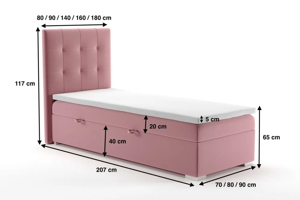 Łóżko kontynentalne JAGULA 90 zielony velvet z materacem w stylu glamour | MIRAT. w stylu GLAMOUR kolekcja