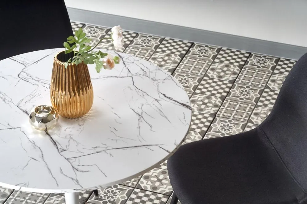 Stół okrągły DENVER 80x80 biały marmur na jednej nodze | MIRAT. styl GLAMOUR