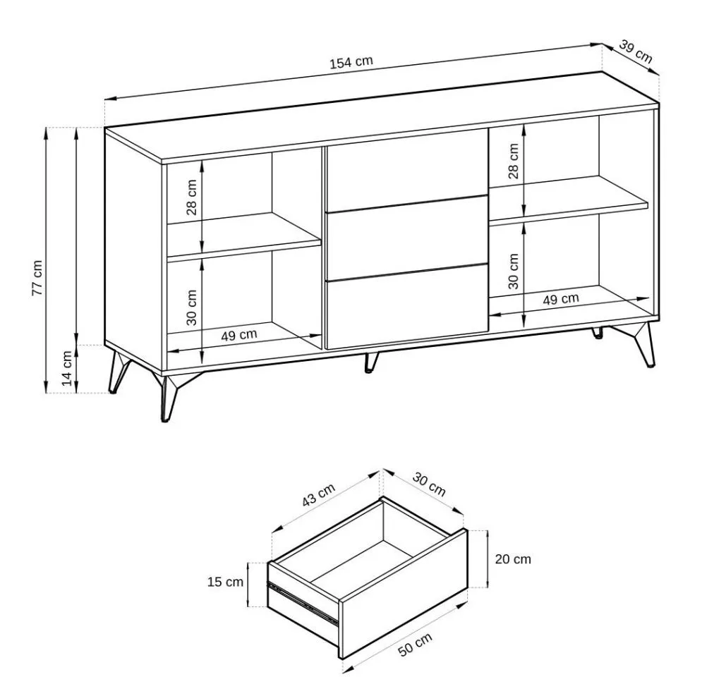 Komoda GALAXY 2D3S 154 cm czarna/dąb evoke I sklep meblowy MIRAT. styl LOFT kolekcja GALAXY PIASKI