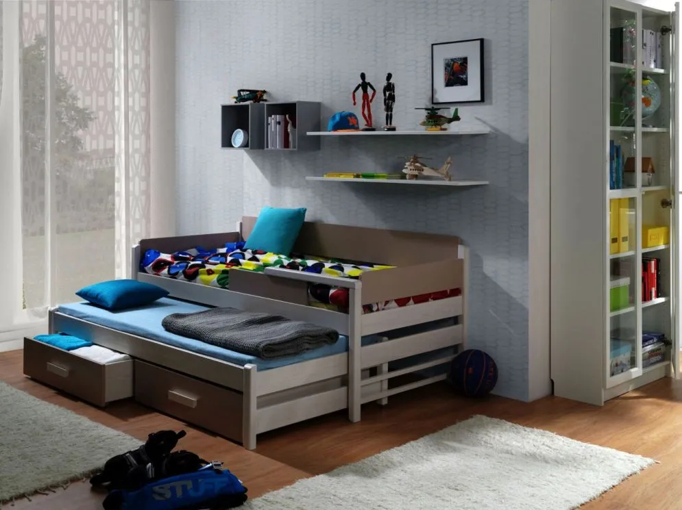 Łóżko dziecięce ONEGA 180x80 dwuosobowe szare/truflowe sosnowe I sklep meblowy MIRAT.