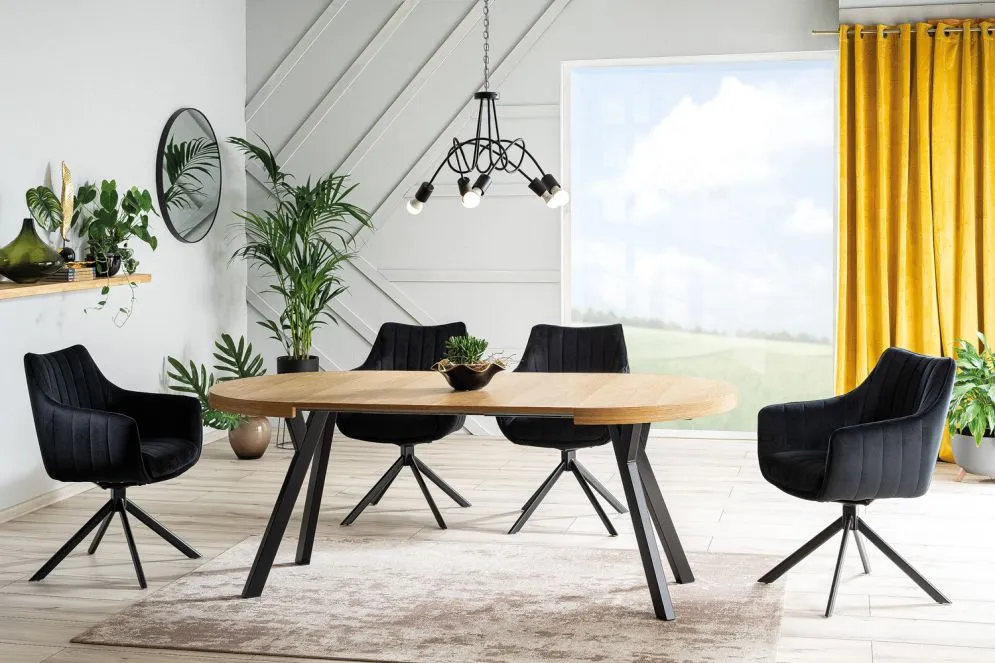 Stół rozkładany DOMINGO dąb/czarny mat okrągły do salonu | MIRAT. w stylu LOFT kolekcja