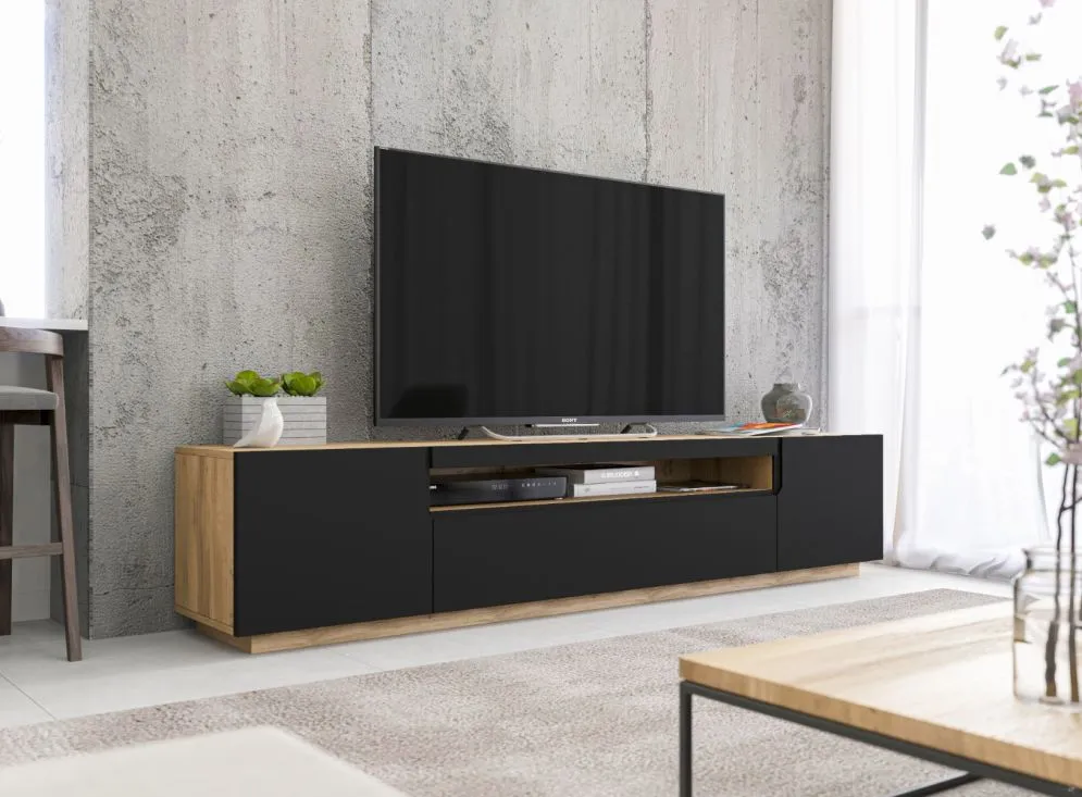 Szafka RTV NOLA 2 dąb artisan/czarny mat stojąca I sklep meblowy MIRAT. styl LOFT