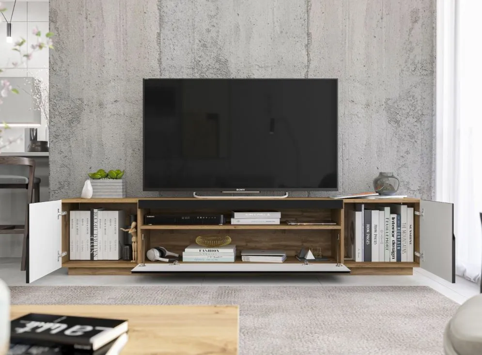 Szafka RTV NOLA 2 dąb artisan/czarny mat stojąca I sklep meblowy MIRAT. styl LOFT