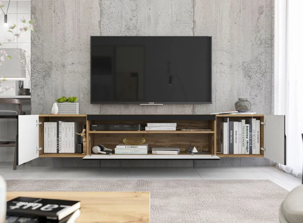 Szafka wisząca RTV NOLA 1 dąb artisan/czarny mat wisząca I sklep meblowy MIRAT. styl LOFT