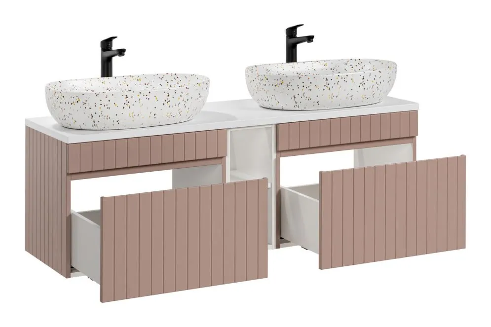 Szafka pod umywalkę ICONIC ROSE 60cm + ICONIC ROSE 60cm + ICONIC WHITE 20cm zestaw z blatem ryflowane fronty I sklep meblowy MIRAT. styl RYFLOWANY