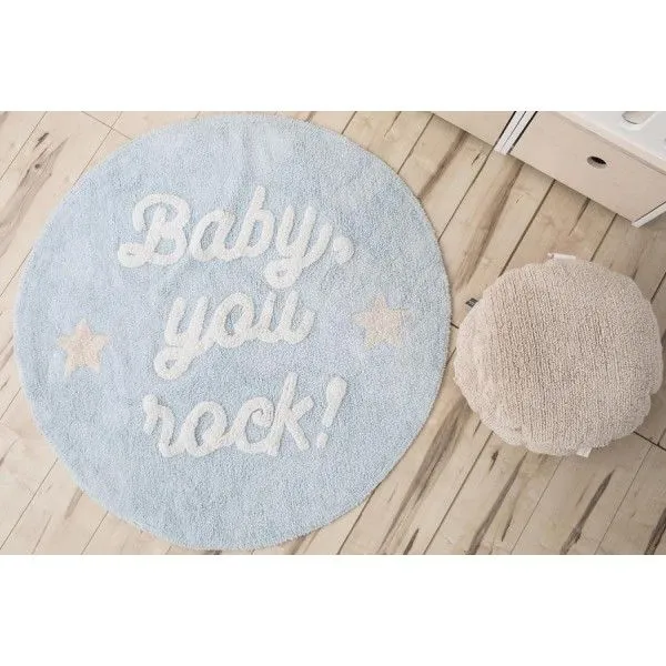 Dywan dziecięcy BABY, YOU ROCK! 120x120 niebieski z napisem | MIRAT. w stylu  kolekcja