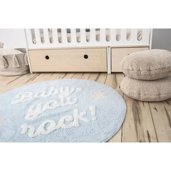Dywan dziecięcy BABY, YOU ROCK! 120x120 niebieski z napisem | MIRAT. w stylu  kolekcja