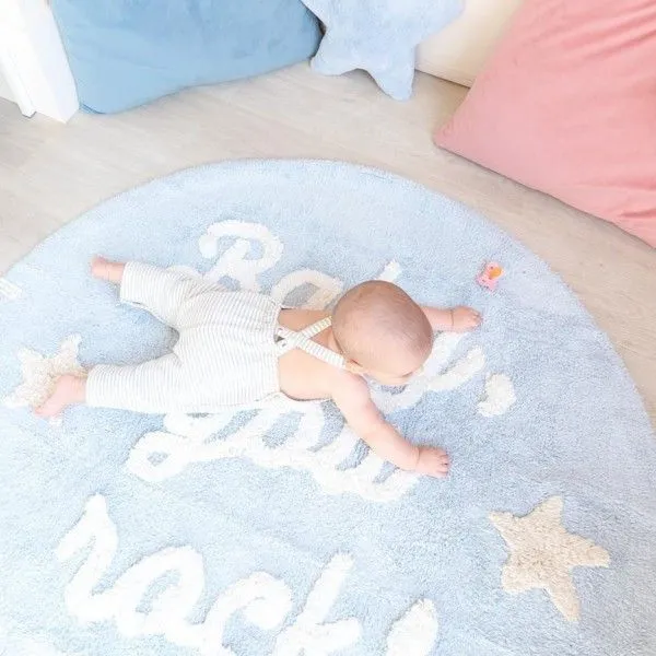 Dywan dziecięcy BABY, YOU ROCK! 120x120 niebieski z napisem | MIRAT. w stylu  kolekcja
