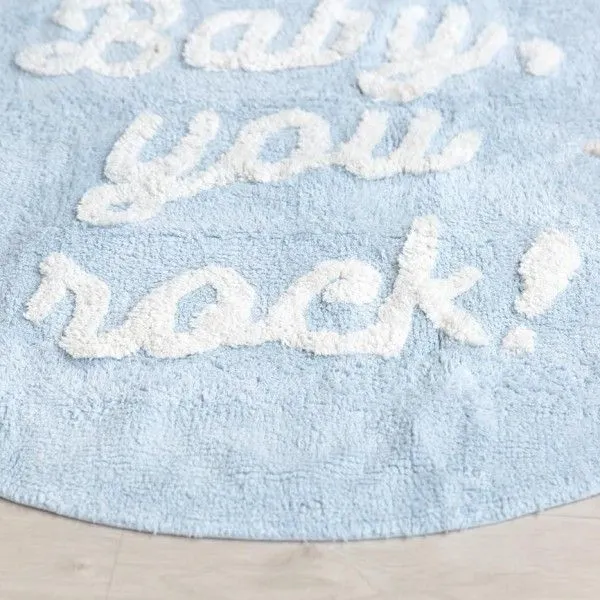 Dywan dziecięcy BABY, YOU ROCK! 120x120 niebieski z napisem | MIRAT. w stylu  kolekcja