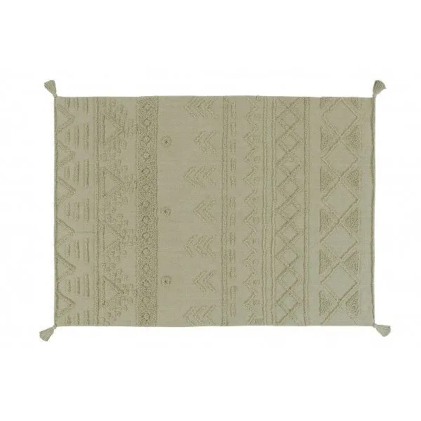 Dywan TRIBU OLIVE L 170x240 oliwkowy z pomponami | MIRAT.