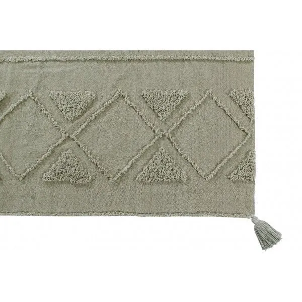 Dywan TRIBU OLIVE L 170x240 oliwkowy z pomponami | MIRAT.